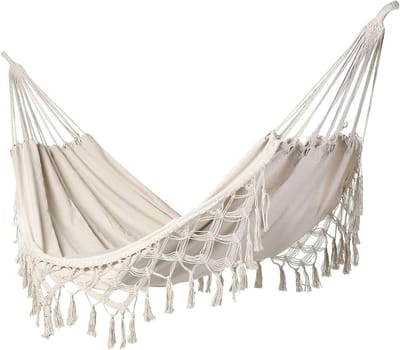 Dubbele Camping Hangmat - Weef Canvas - Buiten Ontspannen - Handgemaakt Comfort - 200x150CM - Wit