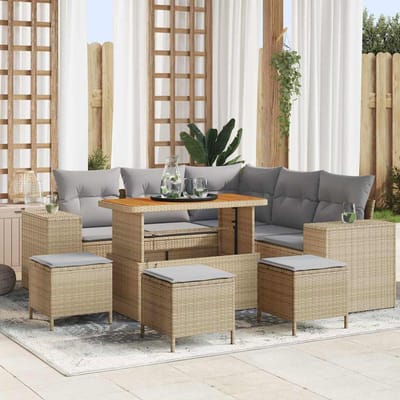 vidaXL - Tuinbank - Set - 9 - st - 8-Aantal - zitplaatsen - Beige - en - Lichtgrijs