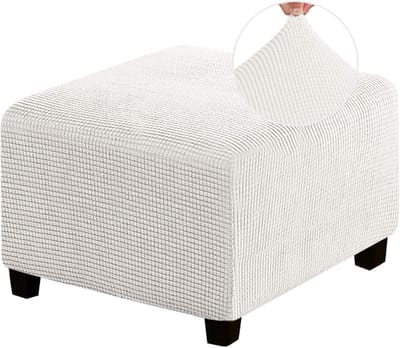 Krukhoes Groot - Voetenbankhoes Stretchy - Meubels Beschermen - Antislip Onderkant - Maat M - Wit