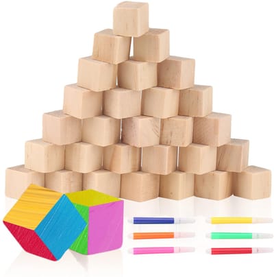 Houten blokjes, 10 mm houten blokken om te knutselen, natuurlijke houten blokken, onbehandeld, blanco, om zelf te knutselen, schilderen, doe-het-zelf handwerk, decoratie