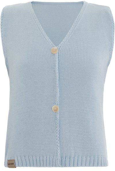 Knit Factory Lumi Dames Gilet Top - Gebreide Dames Top met V-hals en Sierknopen - Zomertop gemaakt van Katoen & Acryl - Mouwloos - Serein Blue - 36/38