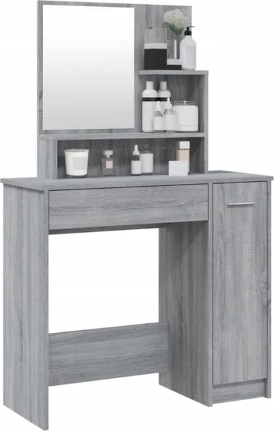 Kaptafel met spiegel - Make up tafel - Make up - Toilettafel - Met lades - 86,5x35x136 cm - Grijs sonoma