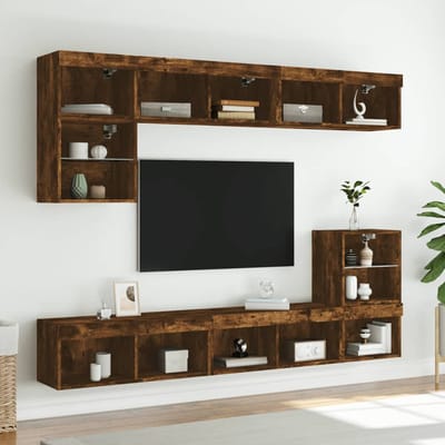 vidaXL - Tv-meubels - met - LED-verlichting - 2 - st - 80x30x30 - cm - gerookt - eiken