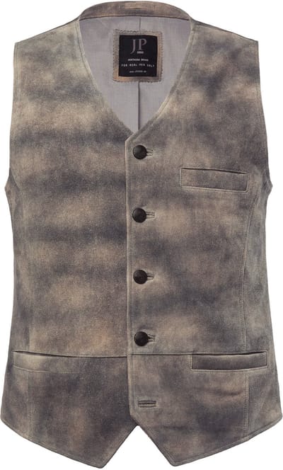 JP 1880 - Heren - Leren vest traditioneel kostuum runderleer - Grafietgrijs - Maat 54