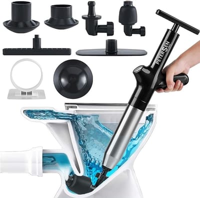 Professionele WC Ontstopper Hand Pomp - Vele accessoires - Luxe RVS - Luchtdruk meter - Met Hoge druk - Gootsteen pomp - Riool ontstopper - Toilet - Afvoer - Douche - Handpomp - Plopper - WC ontstopper pomp - Gootsteen ontstopper