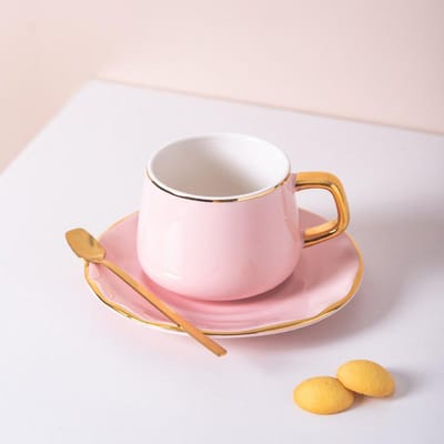 Europese Koffiekop Schotel Set Handgeschilderd Gouden Bloem Theekop Licht Luxe Afternoon Tea Kop Keramische Kop Cadeau 201-300ml white