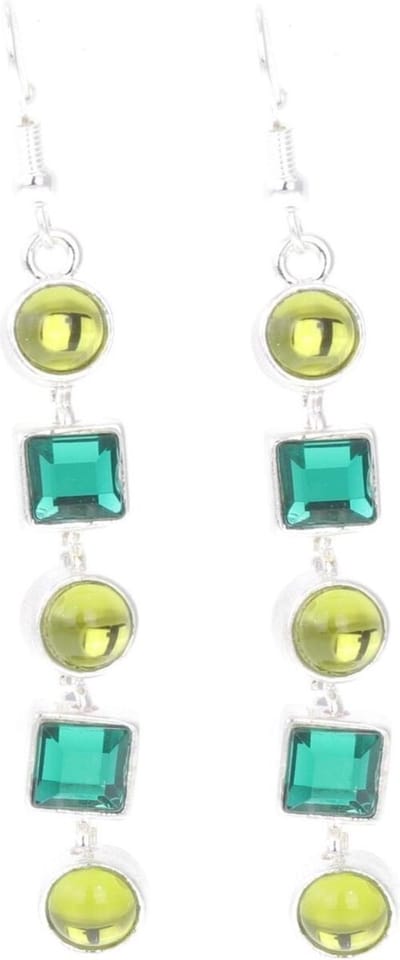 Behave Oorbellen hangers zilver kleur met stenen groen 6,8 cm