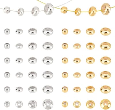 48 Stuks Stopper Kralen met Siliconen Binnenkant, 4mm/5mm/6mm/7.5mm Messing Ronde Kralen in Goud voor Sieraden en Knutselen