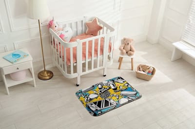 Coloray Vloerkleed voor Kinderkamer - Geel Tapijt Voor Hal - Controllers En Consoles Vloerkleed Voor Slaapkamer - Blauw Accenten Klein Tapijt - Polyester Klein Vloerkleed - 90x60 cm