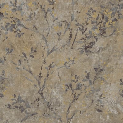 Landelijk behang Profhome 396501-GU vliesbehang hardvinyl warmdruk in reliëf licht gestructureerd met bloemmotief en metalen accenten bruin grijs goud 5,33 m2