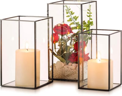 Set van 3 Decoratieve Glazen Kandelaren voor Tafel en Mantel
