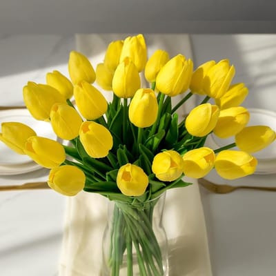 Dailygoods- Kunsttulpen 15 Stuks - Realistische Kunstbloemen - Latex Tulpen - Bruidsboeket - Woondecoratie - Onderhoudsvriendelijk - Nep Bloemen