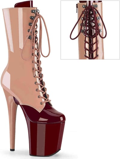 Pleaser - FLAMINGO-1054DC Plateau Laarzen, Paaldans schoenen - US 6 - 36 Shoes - Creme/Bordeaux rood
