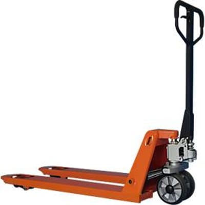 AC-P pallettruck, handmatige hefaandrijving, hefcapaciteit tot 2500 kg, zwenkwielen en lastrollen, L 1550 x B 540 x H 1240 mm, staal, oranje-zwart