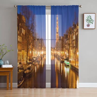 Nachtzicht Luxe Chiffon Transparante Gordijnen voor Woonkamer Slaapkamer Decoratie Raam Voiles Tule Gordijn 135W x 114H(cm) brown