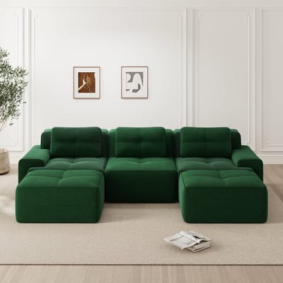 MODFU Modulaire Bank - Diepe Zitting En Antislip Onderzijde - Minimalistisch - Voor Woonkamer - Ribstof - Groen