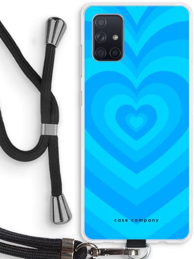 Case Company® - Hoesje met koord geschikt voor Samsung Galaxy A71 hoesje met Koord - Hart Blauw - Telefoonhoesje met Zwart Koord - Bescherming aan alle Kanten en Over de Schermrand