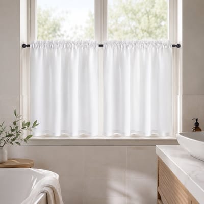 Qelus Waterafstotende Korte Gordijnen - Privacy Vitrage - 84x61cm - Keukengordijn - niet-doorkijkbaar - lichtdoorlatend - tunnelzoom - voor badkamer - keuken - Wit - 1 Stuk