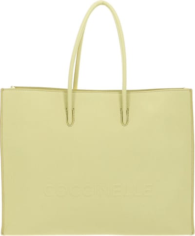 COCCINELLE Leren Handtas Myrtha Maxi Log Handbag Grained Leather Lime Wash Lichtgeel