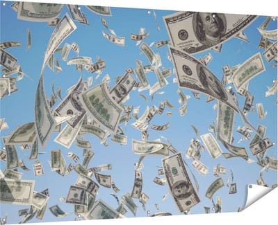Gards Tuinposter Dollarbiljetten in de Lucht - Geld - 180x120 cm - Tuindoek - Tuindecoratie - Wanddecoratie buiten - Tuinschilderij