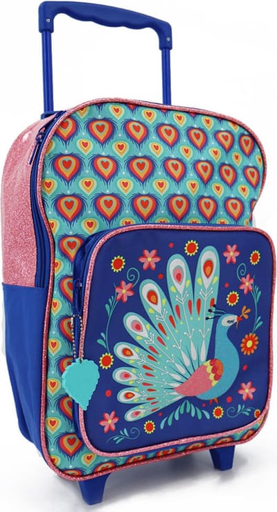 The PEACOCK PAUW Trolley Rugtas - Kinder Trolley & Rugzak - 2 Vakken - Schooltas - 6-12 Jaar - Blauw Roze