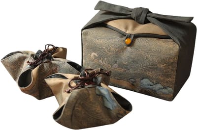 Opvouwbare Theepot Opbergzak met Trekkoord – Stoffen Organizer voor Theeservies en Reizen - Bruin