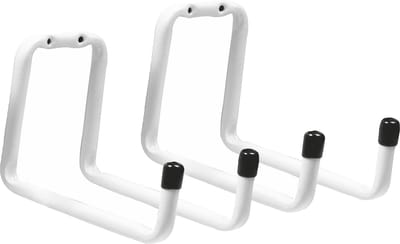Amig Garage/zolder gereedschap wand/muur ophanghaken - 2x - metaal - wit - H12 cm x B17.5 cm