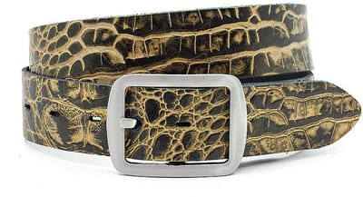 Dames ceintuur kroko goud/zwart - 4 cm breed - Leer - Jeans riem - Casual - Maat 85