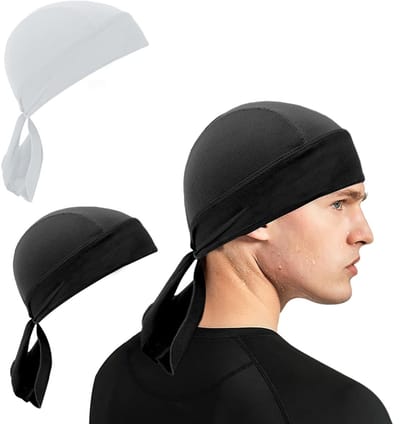 Dailygoods- Bandana 2 Stuks - Zwarte/Witte Bandana - Sportbandana - Piratenbandana - Zweetabsorberende Hoofddoek - Onderhoudsvriendelijk Polyester