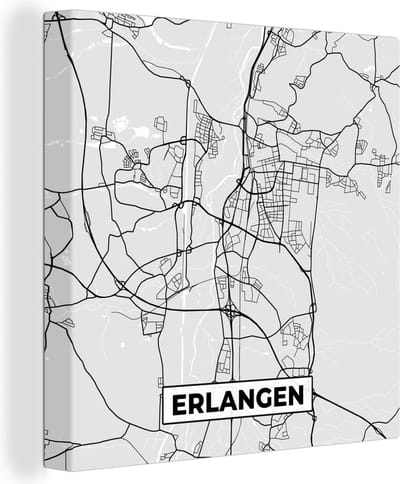 Canvas Schilderij Stadskaart - Duitsland - Plattegrond - Erlangen - Kaart - 20x20 cm - Wanddecoratie