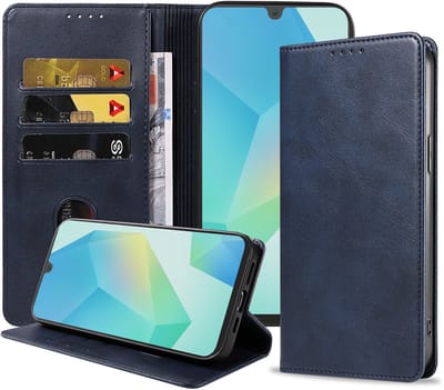 Smartphonica Telefoonhoesje Geschikt voor Samsung Galaxy A16 Kunstleer met Magnetische sluiting en Pasjeshouder Bookcase met Klepje - Blauw geschikt voor Samsung Galaxy A16