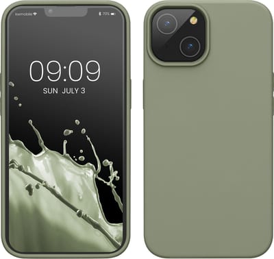 kwmobile telefoonhoesje geschikt voor Apple iPhone 14 - Hoesje met siliconen coating - Smartphone case in grijsgroen