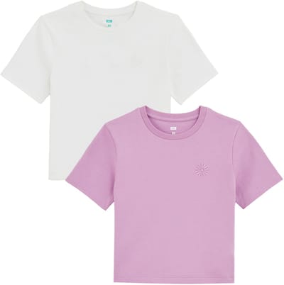 WE Fashion Meisjes cropped T-shirt met embroidery, 2- pack