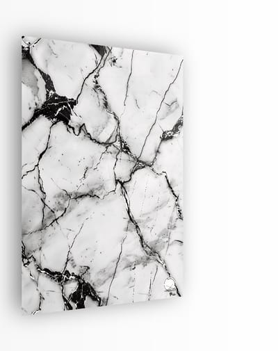 Indoorart - Glasschilderij Wit Zwart Marmer 40x60 CM - Afbeelding op plexiglas - Inclusief montagemateriaal