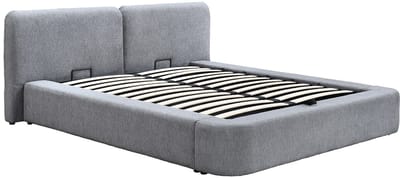 Vente-unique Bed met opbergruimte stof grijs 180 x 200 cm (Super King Size Bed)