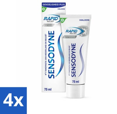 4 x Sensodyne - Tandpasta - Rapid Relief Whitening - Snelle Gevoeligheidsverlichting - 75 ml - Gevoelige Tanden - Tandpasta - Snelle Verlichting - Tandbleaching - Wittere Tanden