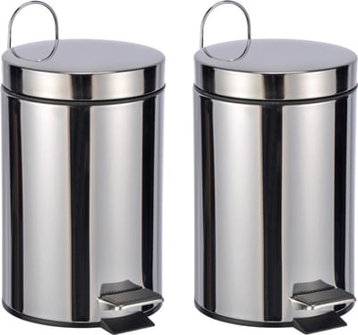 Pedaalemmer - 2x - zilver - 23 cm - 3 liter - RVS - vuilnisbak - Afvalemmers badkamer/toilet