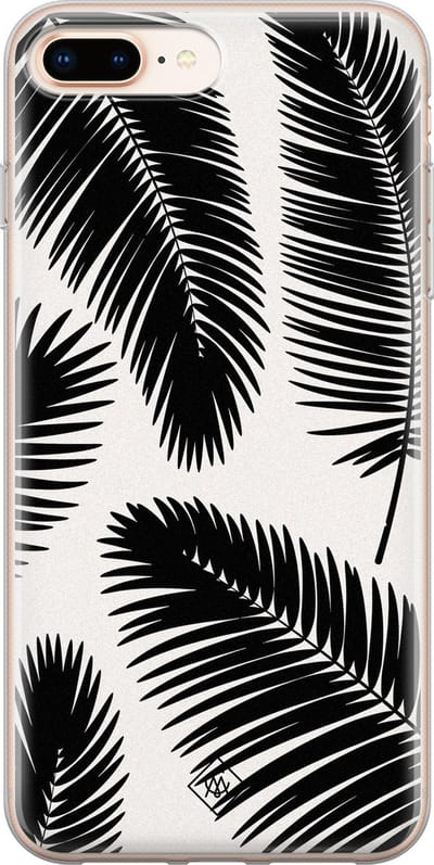 Casimoda® hoesje - Geschikt voor iPhone 8 Plus - Palm Leaves Silhouette - Siliconen/TPU telefoonhoesje - Backcover - Planten - Zwart