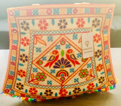 Schoudertas - Vedantan - Damestas - 35 x 40 cm - Katoen - kleurrijk borduurwerk - picknicktas - Leuke Strandtas - Klein - Schattige - Vrolijke print - Twee handvaten