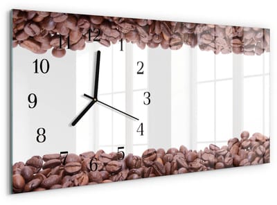 Tulup Wandklok - Koffiebonen Decoratieve Glazen Klok - 60x30 cm - Bruin Glazen Wandklok Design - Zwarte Handen - Rechthoekige Wandklok - Gekleurde Glazen Klok - Glazen Klok Met Print