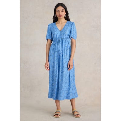 White Stuff Lucy Midi Dress Blue Multi Maat: 10 PETITE | Midi Jurken Outlet | Dames | Blauw