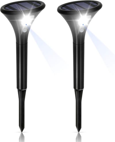 Set van 2 Solar Staanlampen met Bewegingsmelder voor Tuin - Helder Koudwit IP65