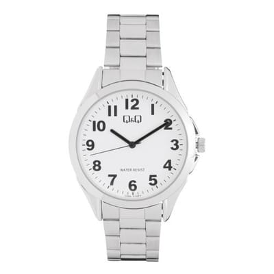 Q&Q C04A-510PY - Horloge - Analoog - Mannen - Heren - Stalen band - Rond - Metaal - Cijfers - Zilverkleurig - Wit