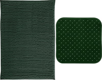 MSV Douche anti-slip mat en droogloop mat - Sevilla badkamer set - rubber/microvezel - donkergroen