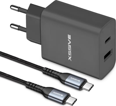 2-in-1 USB C Adapter met Veilige USB C naar USB C Kabel - Fast en Quick Charge - 1 Meter