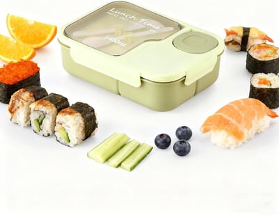 VHV - Lunchbox - Broodtrommel - Lunchbox met Vakken - 1450ml - Grote Broodtrommel voor Meal Prep - Magnetronbestendige Voedselcontainer - Lekvrij & BPA-vrij - 21.2x15.5x7 cm - Groen