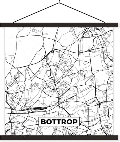 Posterhanger incl. Poster 60x60 cm - Schoolplaat - Bottrop - Kaart - Plattegrond - Stadskaart - Textielposter - Zwarte latten - Stadskaart