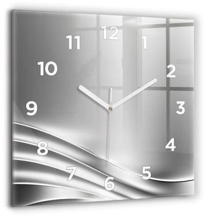Wallfluent Wandklok - Zilveren abstractie Unieke Wandklok - 60 cm x 60 cm - Zilver Wandklok - Witte Handen - Wandklok Met Cijfers - Wandklok voor in de Keuken - Vierkante Glazen Klok - Industrieel Wandklok - Unieke Wandklok