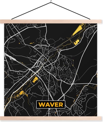 Posterhanger incl. Poster 40x40 cm - Schoolplaat - Waver - Stadskaart - Plattegrond - Goud - Kaart - Textielposter - Blanke latten - Stadskaart