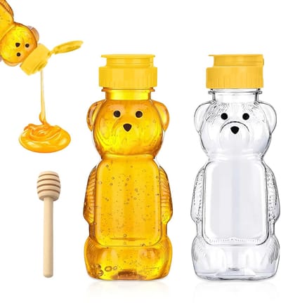 Dailygoods- Honingdispenser 2 stuks - Lekvrij ontwerp - Honingglas - Siroopdispenser - Transparant - Inclusief roerstaaf 8 cm